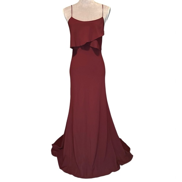 Jenny Yoo - Blake burgundy gown. Spaghetti straps, layered, flowy. Size 4. - Picture 2 of 9